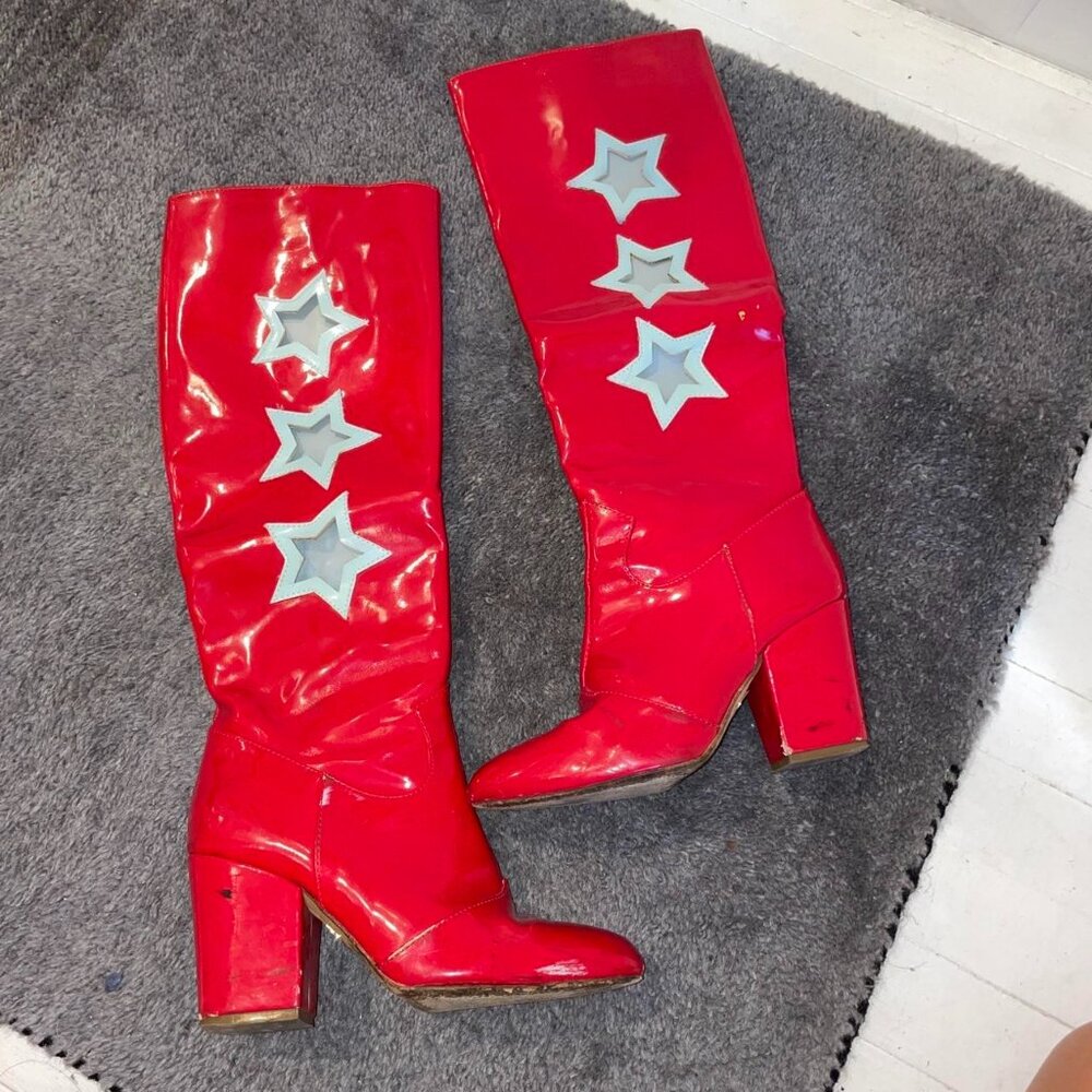 Chiara Ferragni Red Cutout Star Heeled Boots